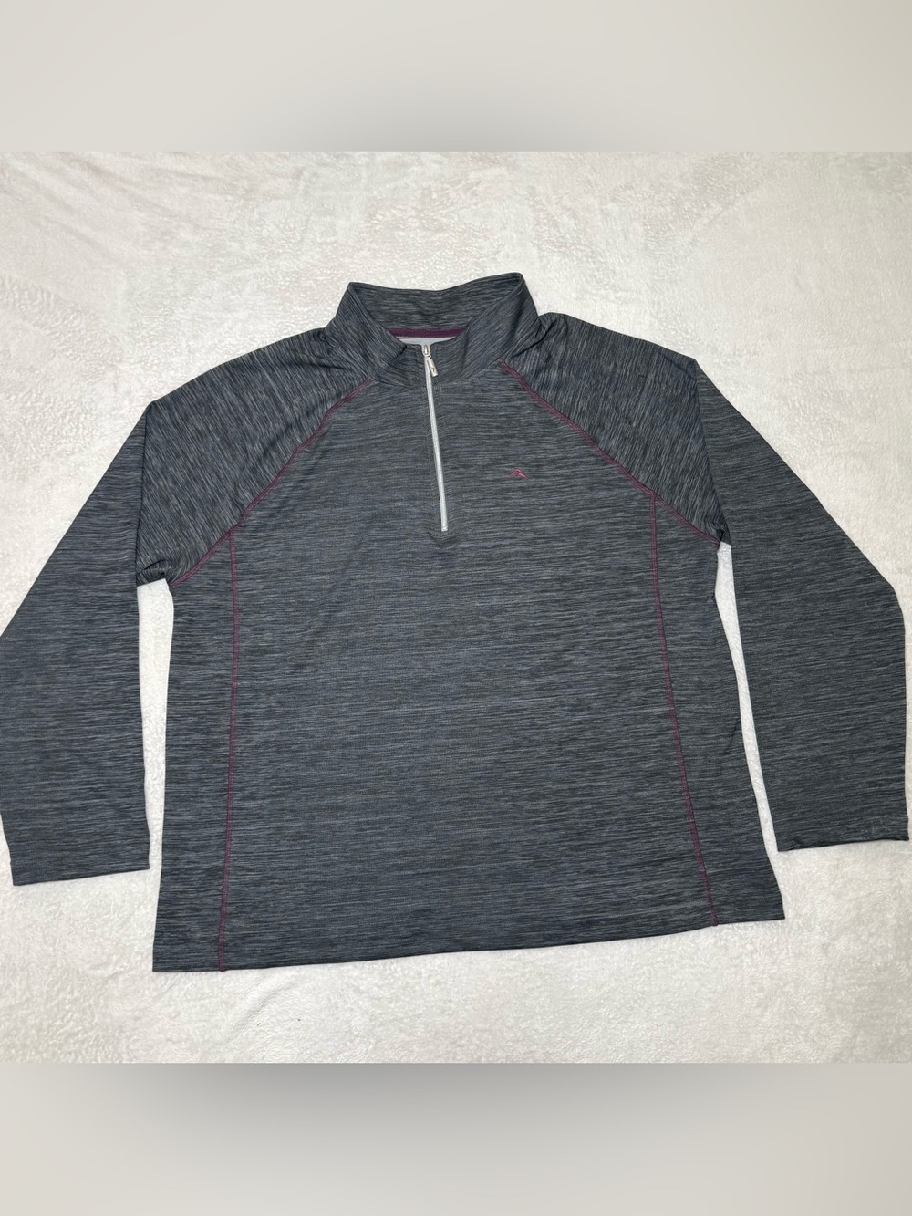 Tommy Bahama Charcoal Heather Quarter-Zip with Magenta Accents XXL